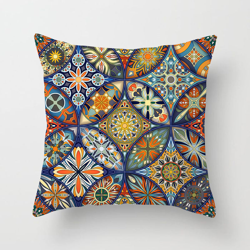 HKM-204755 Mandala Printed Peach Skin Pillowcase for Sofa – Soft and Stylish Cushion Cover