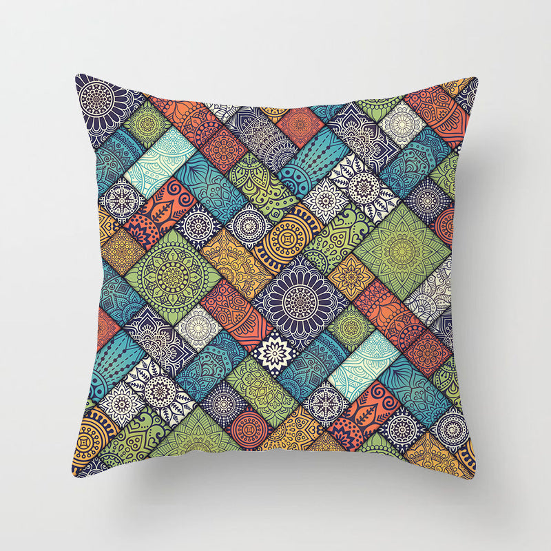 HKM-204755 Mandala Printed Peach Skin Pillowcase for Sofa – Soft and Stylish Cushion Cover