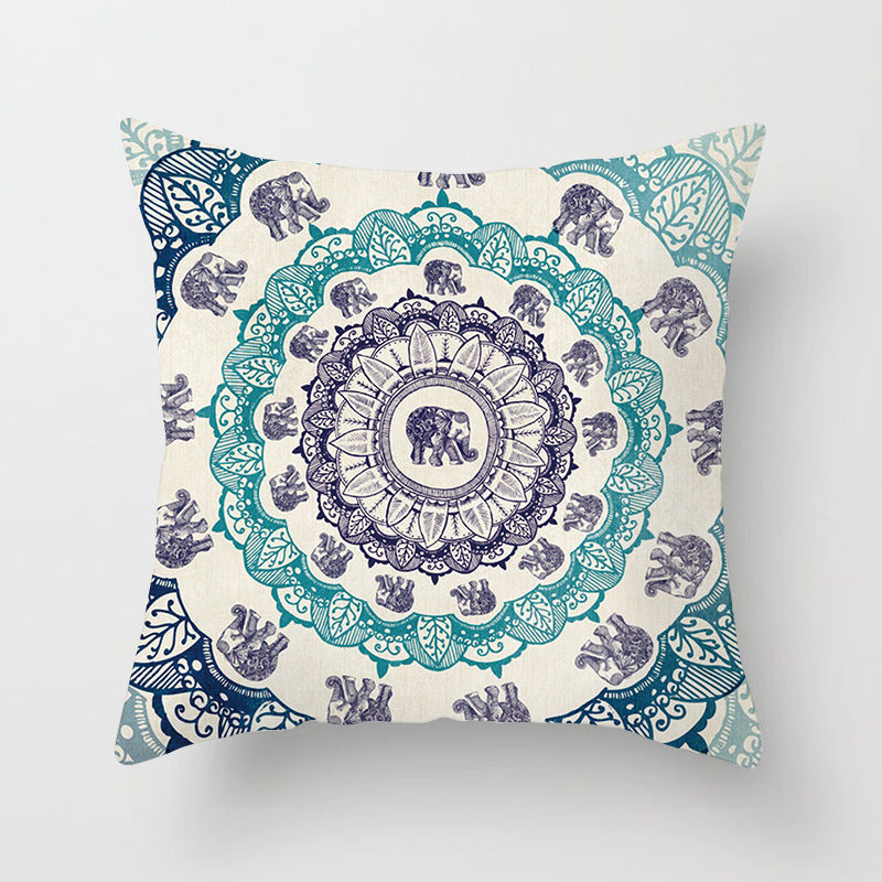HKM-204755 Mandala Printed Peach Skin Pillowcase for Sofa – Soft and Stylish Cushion Cover