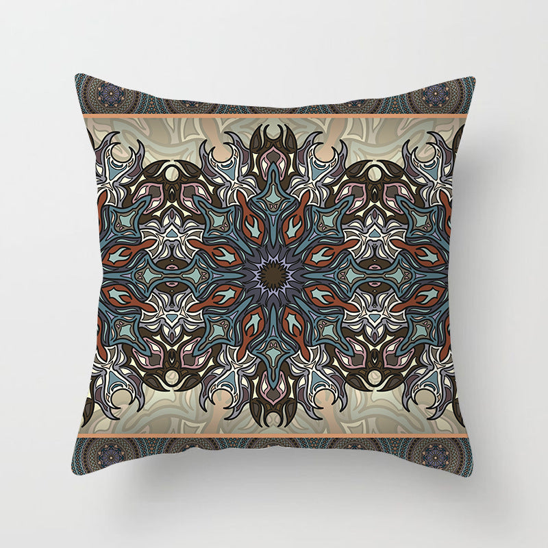 HKM-204755 Mandala Printed Peach Skin Pillowcase for Sofa – Soft and Stylish Cushion Cover