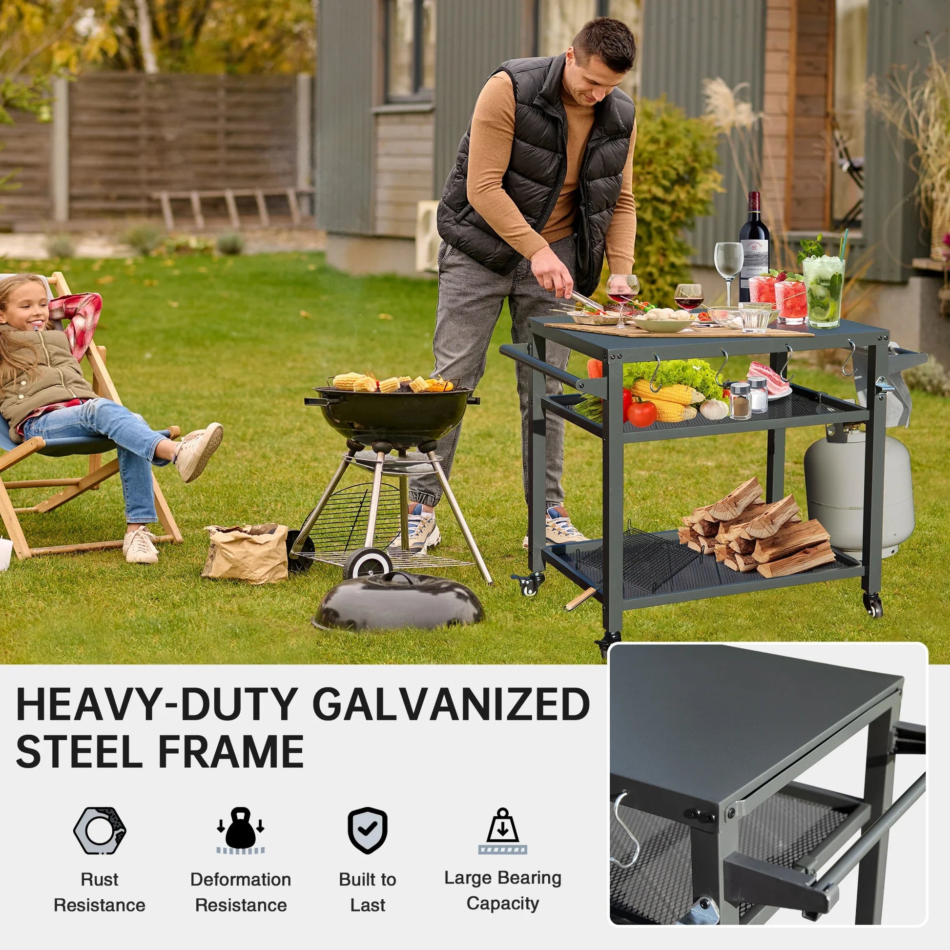 KTX-204819 Adjustable Outdoor Grill Cart with Compact and Durable Design for Easy Transport