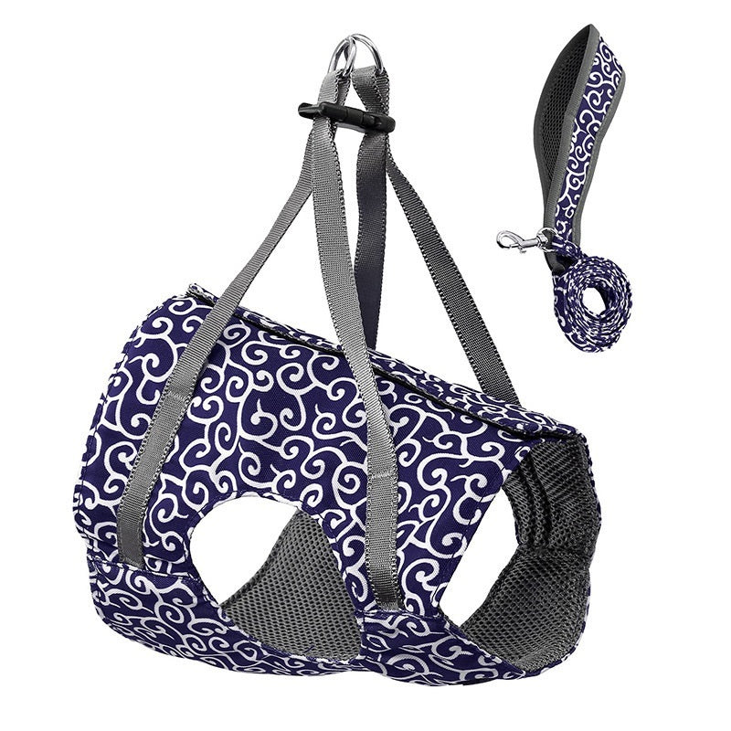 HKM-204819 Japanese Style Cat Harness with Adjustable Towing Rope in XS and S Sizes, Available in Green, Blue, and Red