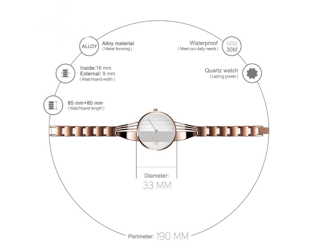 HKM-204819 Women's Silver and Rose Gold Quartz Watch with Alloy Strap and Folding Clasp
