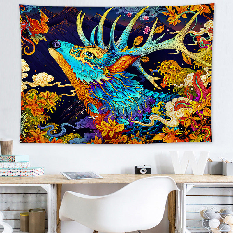 HKM-205011 Ukiyo-e Japanese Style Wave Tapestry - Soft Cotton Decorative Fabric for Home and Outdoor Use
