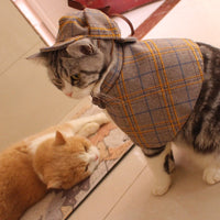 HKM-205075 Detective-Themed Casual Cloak Hat Suit for Pets in Khaki Brown Plaid