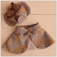 HKM-205075 Detective-Themed Casual Cloak Hat Suit for Pets in Khaki Brown Plaid