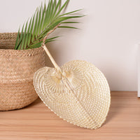 HKM-205139 Hand Woven Peach-Shaped Bamboo Fan for Cool Comfort - 38cm x 30cm