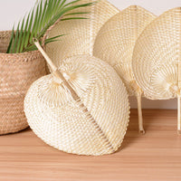 HKM-205139 Hand Woven Peach-Shaped Bamboo Fan for Cool Comfort - 38cm x 30cm