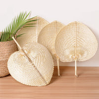 HKM-205139 Hand Woven Peach-Shaped Bamboo Fan for Cool Comfort - 38cm x 30cm