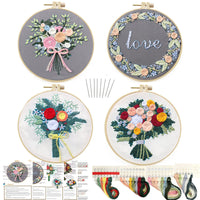 HKM-205459 European Style DIY Flower Embroidery Kit with Cotton and Linen Materials - Various Floral Patterns