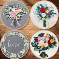 HKM-205459 European Style DIY Flower Embroidery Kit with Cotton and Linen Materials - Various Floral Patterns