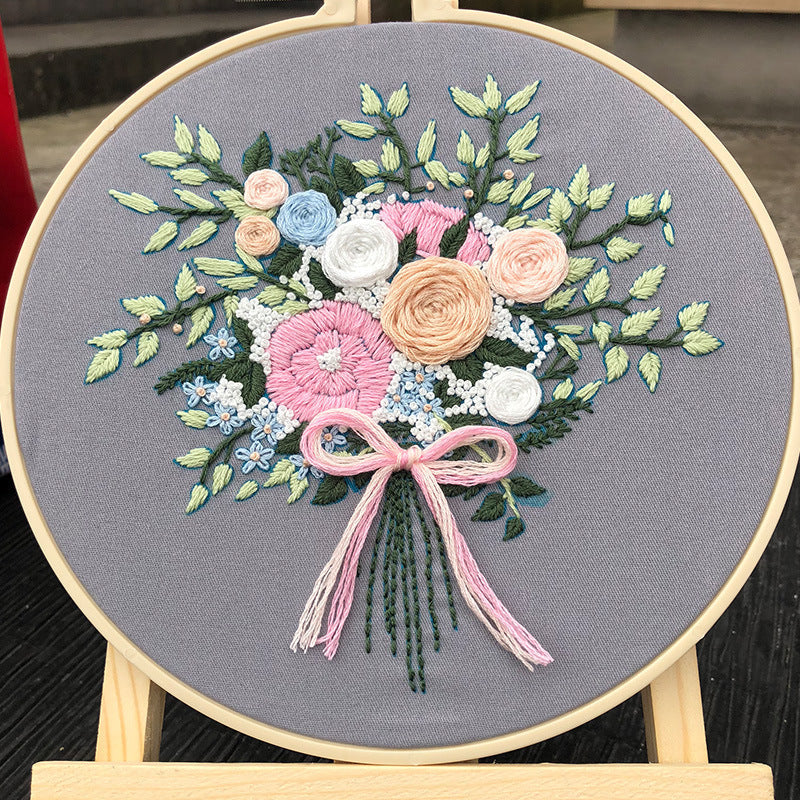 HKM-205459 European Style DIY Flower Embroidery Kit with Cotton and Linen Materials - Various Floral Patterns