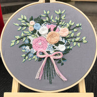 HKM-205459 European Style DIY Flower Embroidery Kit with Cotton and Linen Materials - Various Floral Patterns