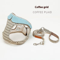 HKM-205651 Fashionable Cotton Dog Harness with Retractable Belt in Plaid Styles