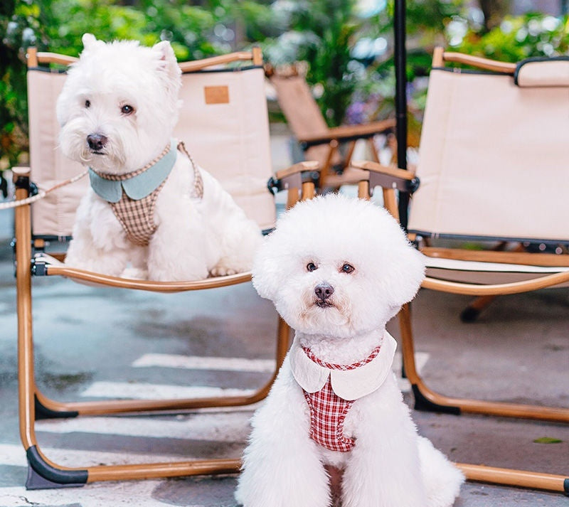HKM-205651 Fashionable Cotton Dog Harness with Retractable Belt in Plaid Styles