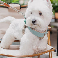 HKM-205651 Fashionable Cotton Dog Harness with Retractable Belt in Plaid Styles