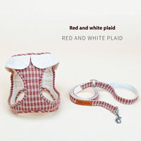 HKM-205651 Fashionable Cotton Dog Harness with Retractable Belt in Plaid Styles