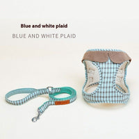 HKM-205651 Fashionable Cotton Dog Harness with Retractable Belt in Plaid Styles