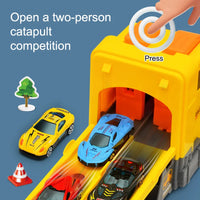 HKM-205715 Creative Deformation Long Track Truck Toy with Diecast Cars and Parking Lot Slot for Kids 3 Years+