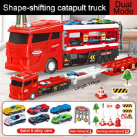HKM-205715 Creative Deformation Long Track Truck Toy with Diecast Cars and Parking Lot Slot for Kids 3 Years+