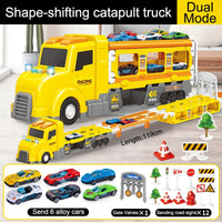 HKM-205715 Creative Deformation Long Track Truck Toy with Diecast Cars and Parking Lot Slot for Kids 3 Years+