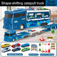 HKM-205715 Creative Deformation Long Track Truck Toy with Diecast Cars and Parking Lot Slot for Kids 3 Years+