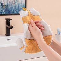 HKM-206035 Thickened Cat Hand Towel for Kids - Superfine Coral Fleece, Absorbent and Hangable, Yellow or Gray, 210x300mm