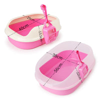 HKM-206291 High-Sided Cat Litter Box with Shovel - Available in Pink, Yellow, Matcha, Coffee, and Blue