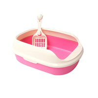 HKM-206291 High-Sided Cat Litter Box with Shovel - Available in Pink, Yellow, Matcha, Coffee, and Blue