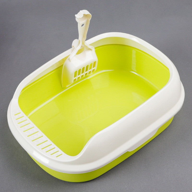 HKM-206291 High-Sided Cat Litter Box with Shovel - Available in Pink, Yellow, Matcha, Coffee, and Blue