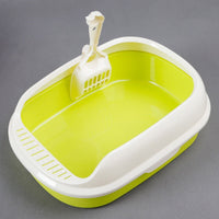 HKM-206291 High-Sided Cat Litter Box with Shovel - Available in Pink, Yellow, Matcha, Coffee, and Blue