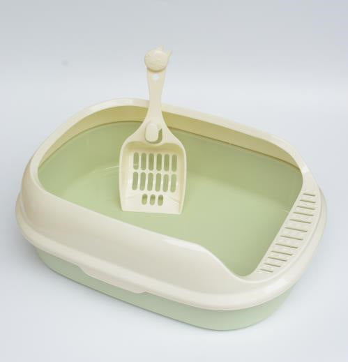 HKM-206291 High-Sided Cat Litter Box with Shovel - Available in Pink, Yellow, Matcha, Coffee, and Blue