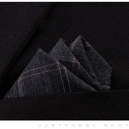 HKM-206291 Men's Striped Cotton Suit with Pockets and Matching Square Scarf