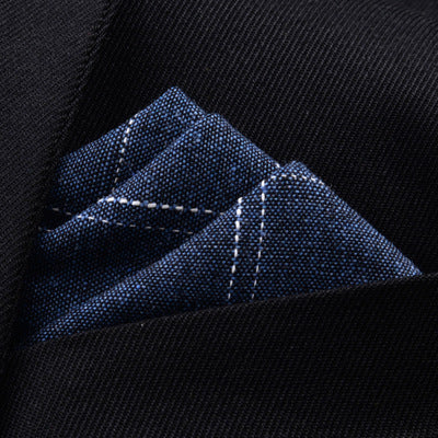 HKM-206291 Men's Striped Cotton Suit with Pockets and Matching Square Scarf