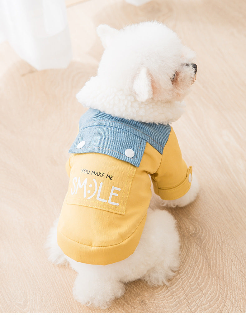HKM-206419 Cozy Casual Denim Cotton Padded Clothes for Puppies - Perfect for Autumn & Winter