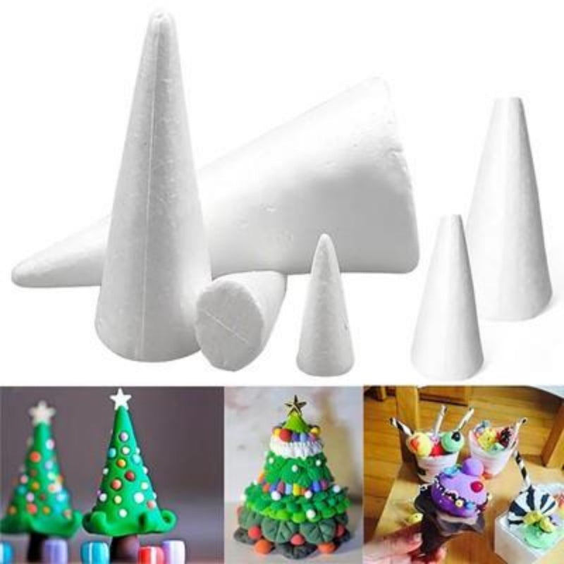 HKM-206419 Craft Foam Cones - Set of 5 Polystyrene Decorative Cones for DIY Projects and Holiday Decor