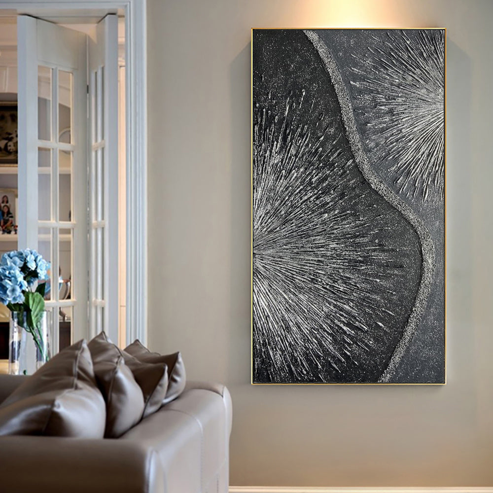 HKM-206547 Hand-Painted 3D Effect Canvas Painting - Gray, White, Black Texture - Modern Abstract Art for Living Room and Home Decor