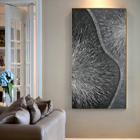 HKM-206547 Hand-Painted 3D Effect Canvas Painting - Gray, White, Black Texture - Modern Abstract Art for Living Room and Home Decor