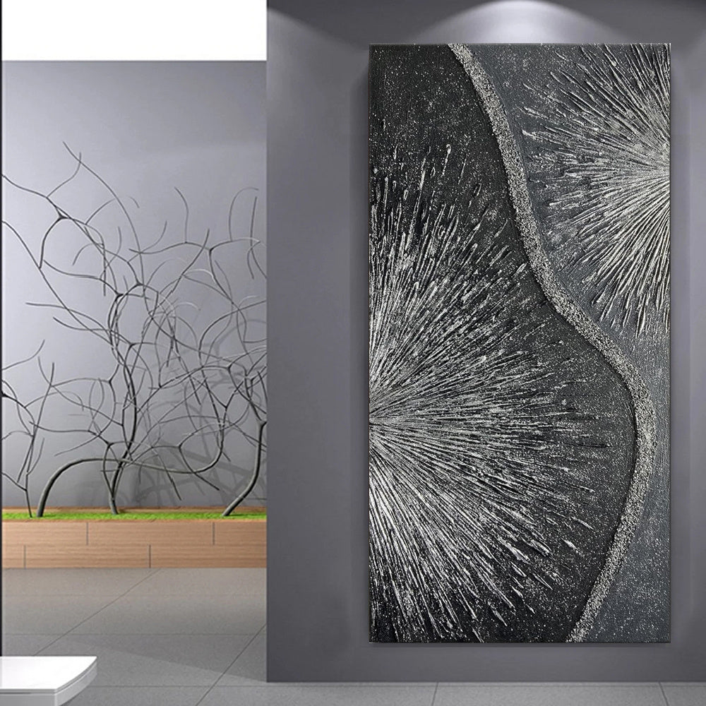 HKM-206547 Hand-Painted 3D Effect Canvas Painting - Gray, White, Black Texture - Modern Abstract Art for Living Room and Home Decor