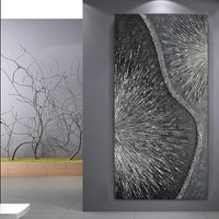 HKM-206547 Hand-Painted 3D Effect Canvas Painting - Gray, White, Black Texture - Modern Abstract Art for Living Room and Home Decor