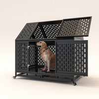 HKM-206611 Durable 45 Inch Heavy Duty Steel Dog Crate with Removable Trays and Lockable Wheels