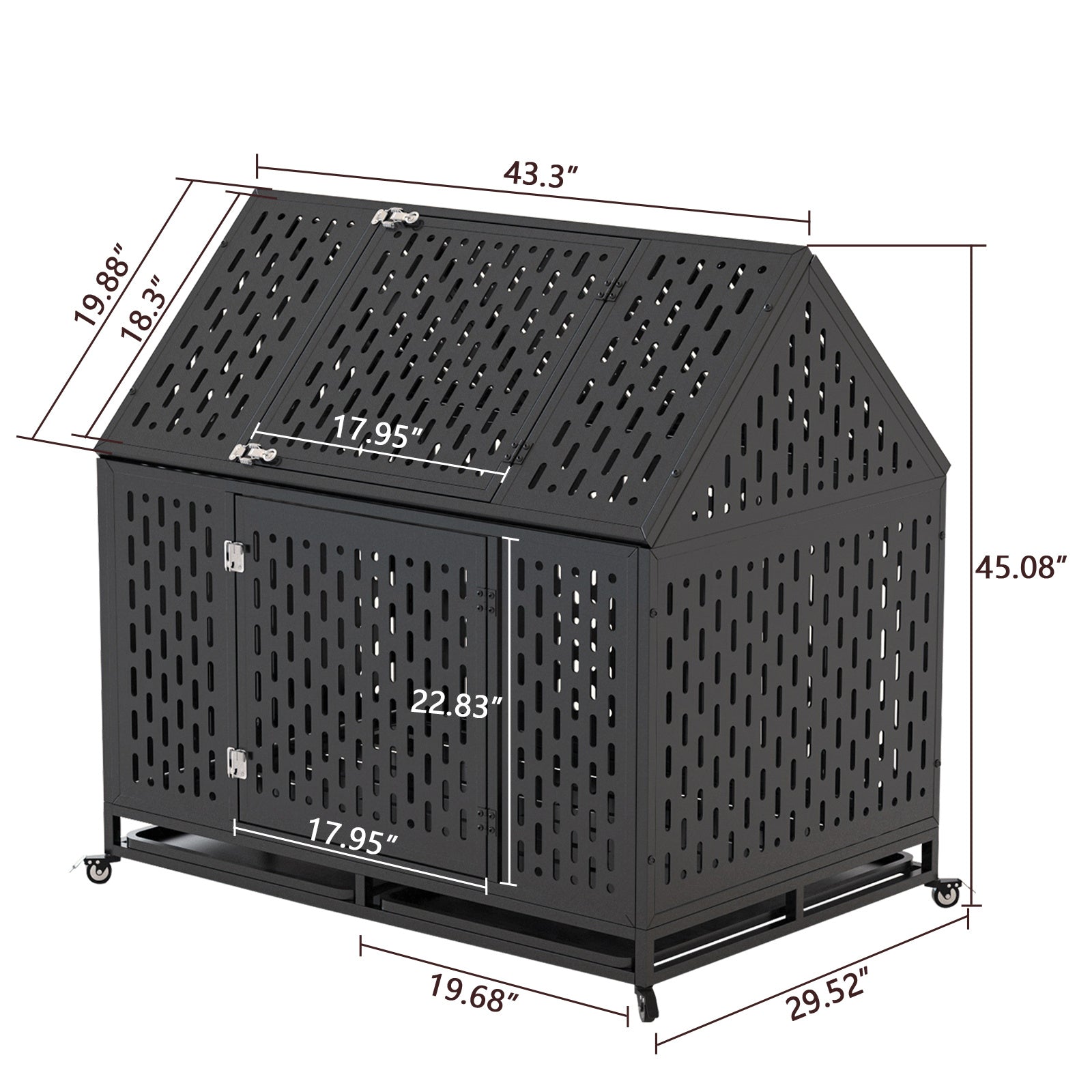 HKM-206611 Durable 45 Inch Heavy Duty Steel Dog Crate with Removable Trays and Lockable Wheels