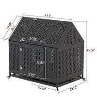 HKM-206611 Durable 45 Inch Heavy Duty Steel Dog Crate with Removable Trays and Lockable Wheels