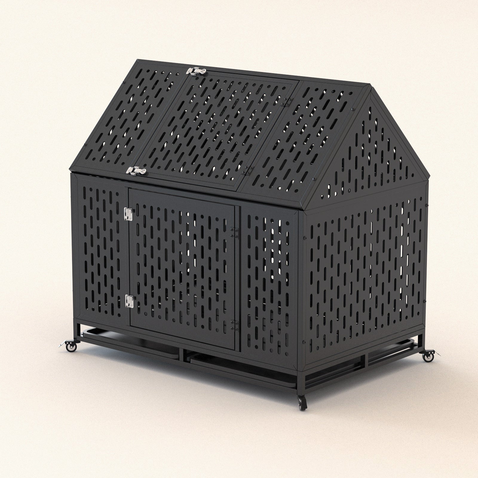 HKM-206611 Durable 45 Inch Heavy Duty Steel Dog Crate with Removable Trays and Lockable Wheels