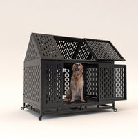 HKM-206611 Durable 45 Inch Heavy Duty Steel Dog Crate with Removable Trays and Lockable Wheels
