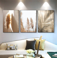 HKM-206611 Nordic Style Golden Reed Micro-Spray Decorative Canvas Art for Living Room and Dining Room