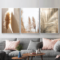 HKM-206611 Nordic Style Golden Reed Micro-Spray Decorative Canvas Art for Living Room and Dining Room