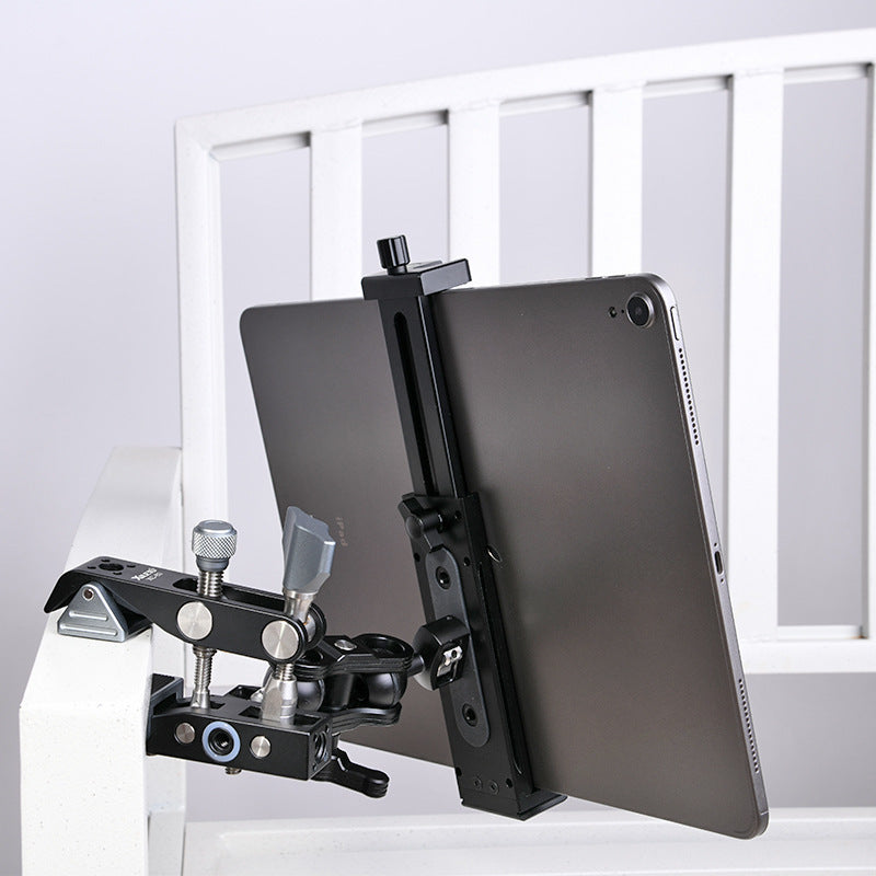HKM-206675 Metal Tablet and Mobile Phone Support Frame with Adjustable Height and Clamp for Desktop Use
