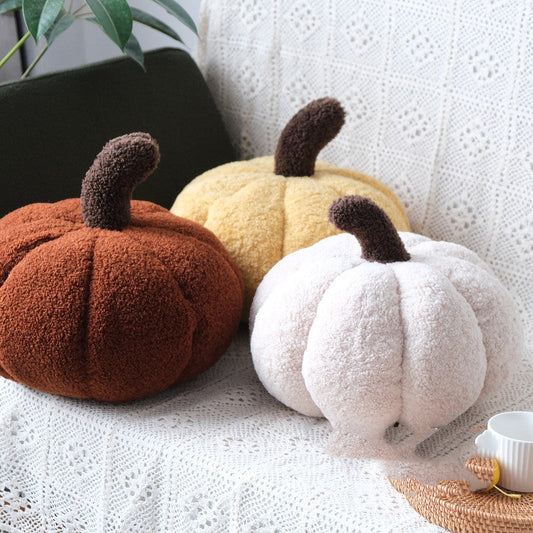 HKM-206739 Pumpkin-Shaped Plush Cushion in Dark Caramel, Cheese Yellow, or Beige Apricot - 35X20cm