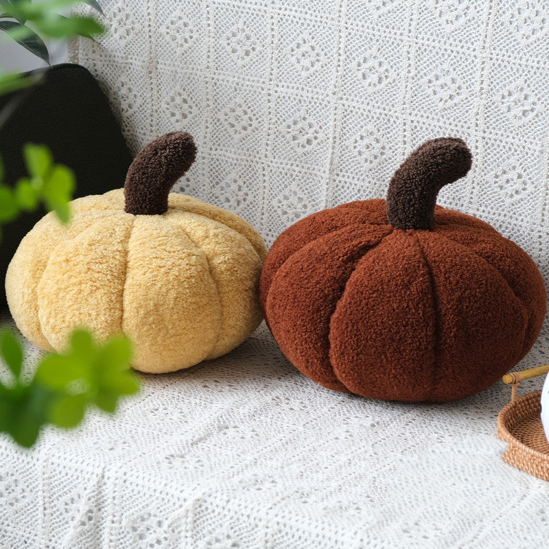 HKM-206739 Pumpkin-Shaped Plush Cushion in Dark Caramel, Cheese Yellow, or Beige Apricot - 35X20cm